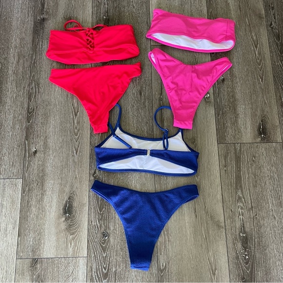 NWOT SHEIN 3 Bikini sets Size Medium  Pink, Blue, Red - Picture 2 of 7